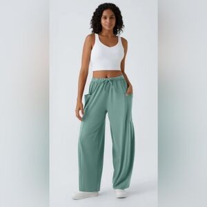 Harlara Women's Palazzo Relaxed Fit Green Pants